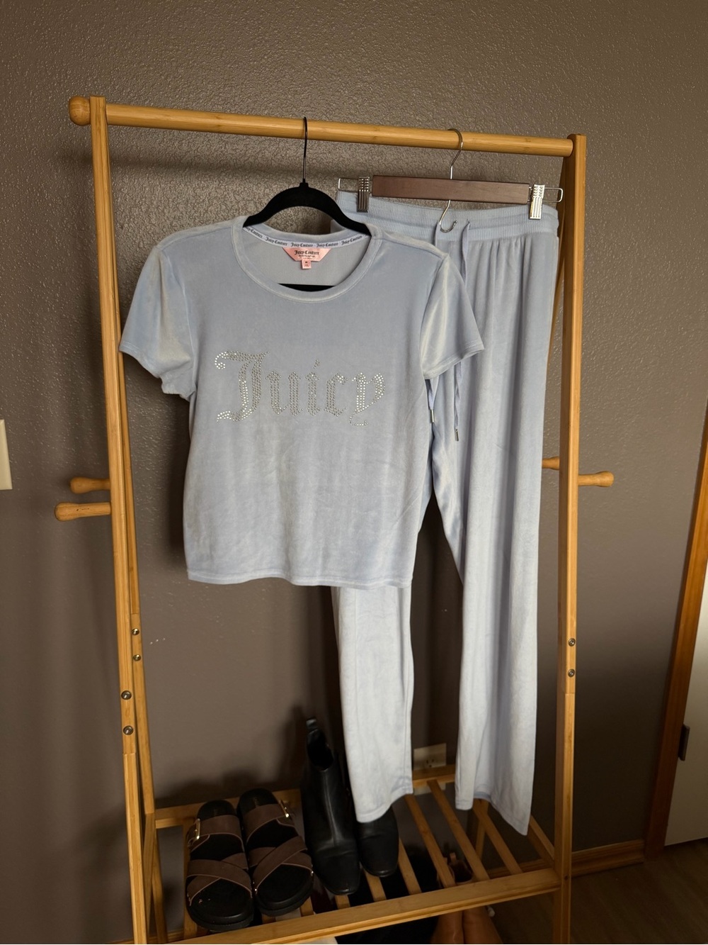 Juicy Couture Pale Blue Velour Rhinestone Logo Sweatshirt